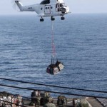 An SA-330J Puma attached to the dry cargo and ammunition ship USNS Amelia Earhart prepares to lower supplies onto the flight deck of the amphibious dock-landing ship USS Fort McHenry during a vertical replenishment Oct. 2. The 22nd Marine Expeditionary Unit, embarked aboard the ships of the Bataan Amphibious Ready Group, is currently serving as the theater reserve force for U.S. Central Command. The Bataan ARG is conducting Maritime Security Operations in the U.S. 5th Fleet area of operations. <br />Credit: 22nd Marine Expeditionary Unit Public Affairs, 10/2/09 SA-330J Puma