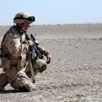 An Estonian soldier takes a knee during training, Nov. 14 outside Camp Bastion in Helmand province, Afghanistan. Estonia's Defense Force numbers around 3,000 active duty soldiers, 10 percent of whom are deployed here.<br /><em>Credit: 2nd Marine Expeditionary Brigade, 11/21/09, Location: CAMP BASTION, Afghanistan </em> Estonian Soldier
