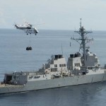 An AS332 Super Puma helicopter assigned to the Military Sealift Command dry cargo ship USNS Richard E. Byrd departs the guided-missile destroyer USS McCampbell during a vertical replenishment. McCampbell is underway as part of Amphibious Force U.S. 7th Fleet at the request of the Indonesian government for assistance and support for humanitarian efforts.<br /><em>Credits: US Navy Visual News Service, 10/13/09, Location: INDIAN OCEAN, At Sea</em> Super Puma in Replenishment Operation