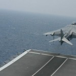 USMC harrier uses the advantages of a Royal Navy jump ramp to launch. HMS Illustrious, July 2007 <br />Source: sldinfo.com HMS Illustrious
