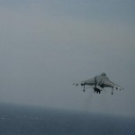 USMC Harrier on flight off of HMS Illustrious, July 2007 <br />Source: sldinfo.com USMC Harrier