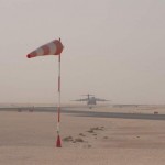 A U.S. Air Force C-17 Globemaster III takes off on a windy and dusty day at an undisclosed location in Southwest Asia, Sept. 23. At the time of this photo, winds were blowing over 30 knots and visibility was less than 5,000 meters, but it's successful operation for the C-17s assigned to the 8th Expeditionary Air Mobility Squadron. The 8 EAMS performs a variety of strategic combat airlift missions throughout Southwest Asia in support of Operations Iraqi and Enduring Freedom. Continuing C-17 production is contentious issue with the Administration wishing to terminate production and parts of Congress wishing to continue production of the aircraft. <br />Credit: 379th Air Expeditionary Wing 9/23/09 U.S. Air Force C-17 Globemaster III