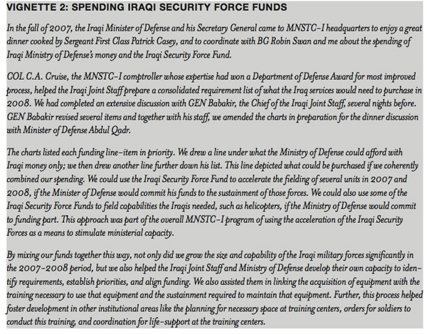 Spending Iraqi Security Force Funds Credit: http://www.understandingwar.org/report/building-security-forces-and-ministerial-capacity
