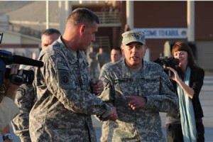 Figure 1 Newly appointed International Security Assistance Forces Commander, Gen. David Petraeus, U.S. Ambassador to Afghanistan Karl Eikenberry, and NATO's Senior Civilian Representative to Afghanistan Mark Sedwill are greeted by the Commander of ISAF Joint Command Lt. Gen. David Rodriguez upon their arrival to Kabul, Afghanistan (Credit Photo: ISAF Joint Command) Figure 1 Newly appointed International Security Assistance Forces Commander, Gen. David Petraeus, U.S. Ambassador to Afghanistan Karl Eikenberry, and NATO's Senior Civilian Representative to Afghanistan Mark Sedwill are greeted by the Commander of ISAF Joint Command Lt. Gen. David Rodriguez upon their arrival to Kabul, Afghanistan (Credit Photo: ISAF Joint Command)