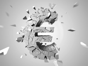 3d rendered abstract illustration of a broken euro sign