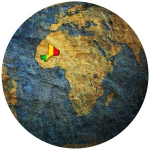mali flag on globe map