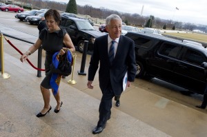 Hagel arrives