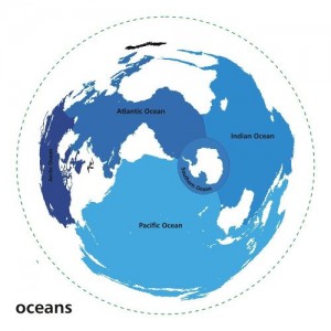 This graphic provides a good sense of the world's oceans and of the intersection between the Indian and Pacific Oceans. Credit: Wikepedia.