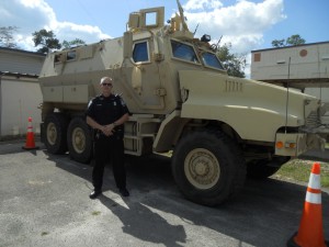 The MRAP comes to America. Non longer needed in the land wars, why not arm domestic security forces? The High Springs, Florida police department received the 48,000-pound, war-ready vehicle on Oct. 4, 2013 from Camp Shelby in Mississippi with less than 7,000 miles on it. The vehicle cost the city about $2,000, a fraction of the $600,000 it cost to produce.