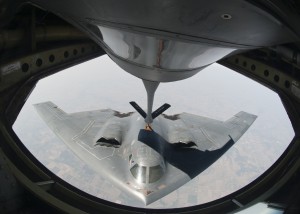 A KC-135 Stratotanker from Altus Air Force Base, Okla., refuels a B-2 Spirit Stealth Bomber from Whiteman AFB, Mo., during a refueling training mission, Aug. 29, 2012. 9th Air Mobility Wing, 8/29/12