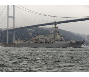 The Truxtun passing through the straits. Credit Photo: C4Defence
