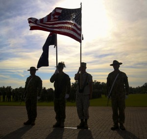 Marines with Marine Rotational Force – Darwin and Australian Soldiers with 1st Brigade stand in formation during an award ceremony aboard Robertson Barracks, April 22, 2014. Brigadier Michael Harris received the Bronze Star Medal with Combat Distinguishing Device from Lt. Gen. Terry Robling, commanding general, Marine Corps Forces Pacific, for his heroic actions in Vietnam while serving as the commanding officer of Delta Company, 1st Battalion, 9th Marine Regiment. Harris was the first non-American to lead Marines in combat during the Vietnam War. Read more: http://www.dvidshub.net/image/1263406/australian-brigadier-receives-bronze-star-service-during-vietnam. Credit: MRF-D, 4/22/14