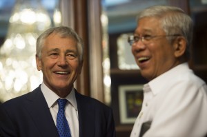 U.S. Defense Secretary Chuck Hagel, left, meets Philippine Defense Secretary Voltaire Gazmin at Malacanang Palace in Manila, Philippines, Aug. 30, 2013. DOD photo by U.S. Marine Corps Sgt. Aaron Hostutler