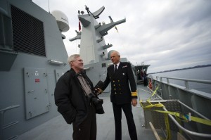 Secretary of the Navy Ray Mabus speaks with Royal Danish Navy Rear Adm. Henrik Kudsk, Island Commander of Greenland, aboard the Royal Danish Navy arctic patrol vessel HDMS Ejnar Mikkelsen. USN Media Content Services, 10/10/10