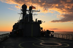 The sun sets on Her Danish Majesty's Ship, HDMS Thetis (F357), during the second day of the underway phase of Baltic Operations (BALTOPS) 2013. Denmark is one of 10 countries participating in the 41st iteration of this multi-national exercise that is designed to enhance maritime capabilities and interoperability with partner nations to promote maritime safety and security in the Baltic Sea. (Danish Navy photo by USN Media Services).