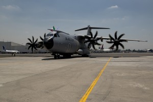 The photograph shows the A400M on its arrival at Mexico City International Airport. Credit: Airbus Military, May 15, 2014