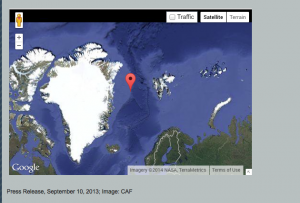 The location of the rescue effort in SAREX 13. Credit Canadian Air Force