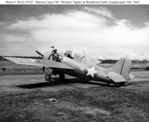 Marine Corps F4F Wildcat at Guadalcanal, marked with 19 Japanese flags.