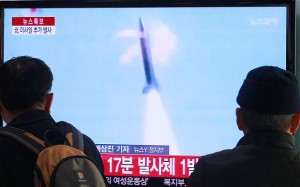 People watch TV reporting North Korea's short-range missile test at Seoul Railway Station earlier this month Photo: AP Photo/Ahn Young-joon