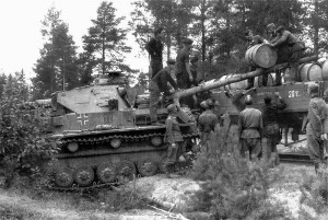 German tanks refuel in the field to enable rapid operations.