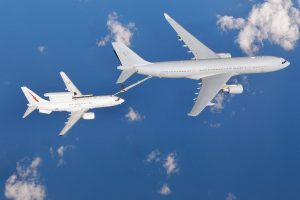 KC-30A MRTT and E-7A Wedgetail conduct Air to Air refuelling testing in the airspace near RAAF Williamtown. *** Local Caption *** Air-to-air refuelling trials between KC-30A Multi-Role Tanker Transport and E-7A Wedgetail From 1-13 June 2015, air-to-air refuelling (AAR) trials were conducted between a RAAF KC-30A Multi-Role Tanker Transport (MRTT) and an E-7A Wedgetail Airborne Early Warning and Control (AEW&C) aircraft for the first time. The KC-30A utilised its 17-metre-long Aerial Refuelling Boom System, which is capable of offloading fuel at up to 4500 litres per minute. During the trials, a total of seven sorties were flown by each aircraft, during which they conducted 118 'dry' contacts with the KC-30A's refuelling boom, and six 'wet' contacts, with a 20 tonnes of fuel being transferred. The trials were conducted under the direction of the Aircraft Research and Development Unit (ARDU), and will allow a significant increase in mission range and endurance for the Wedgetail.