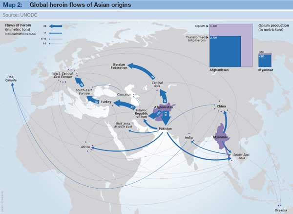 Figure 3 Global Heroin Flows, World Drug Report, 2010