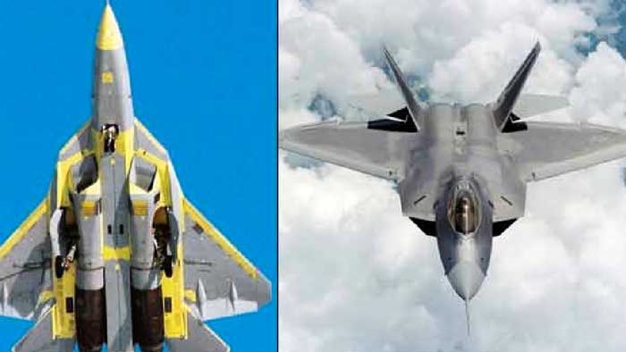 A comparison of Russia's T-50 fighter jet on the left and Lockheed Martin's F-22 on the right (Credit photo: http://www.foxnews.com/scitech/2010/06/18/putin-boasts-russias-new-fighter-jet-better-planes/)