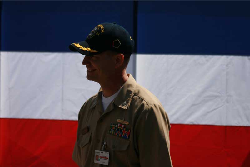 Commander Nelson at the Christening of the USS Arlington (Credit: SLD)