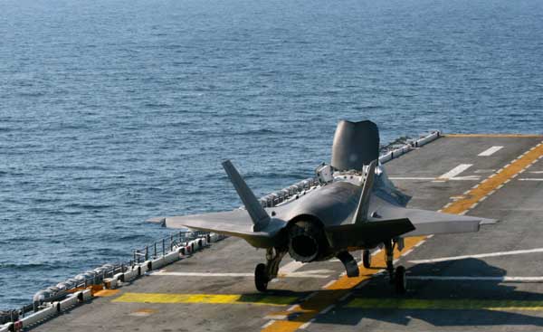 F-35B Taking off Aboard the USS Wasp (Credit: SLD)