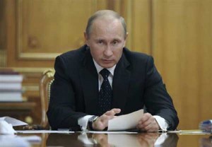 Russian Prime Minister Vladimir Putin chairs a meeting on the defensive-industrial complex on his 59th birthday in Moscow October 7, 2011. (Credit: http://in.reuters.com/article/2011/10/09/idINIndia-59785920111009)