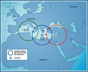 F-35B coverage from the allied fleet in the Mediterranean. Credit Graphic: Second Line of Defense 