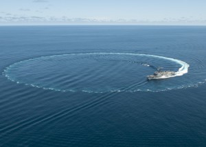 The Oliver Hazard Perry-class frigate USS Nicholas (FFG 47) prepares for a passing exercise with USS Underwood (FFG 36) in the Pacific Ocean. Credit USN, 2012. Former U.S. Navy warships of this class have been sold or donated to the navies of Bahrain, Egypt, Poland, Pakistan, and Turkey.