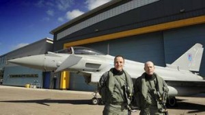 Sqn Ldr Matt Peterson (right) and Wg Cdr Roddy Dennis.practice flyby in April 2011 for the Royal Wedding of Prince William and Catherine Middleton. Credit; RAF