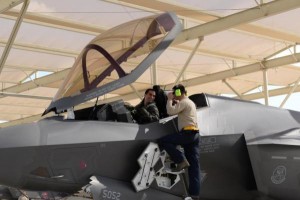 An Italian F-35 Lightning II pilot is met by a 61st Aircraft Maintenance Unit Airman Nov. 5, 2015, at Luke Air Force Base, Ariz., after the pilot flew the first Italian F-35 training mission. U.S. Air Force photo/Airman 1st Class Ridge Shan 