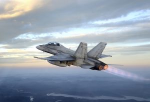 A two-seater CF-18 flies over the Parc des Laurentides en route to Valcartier firing range. © 2012 DND-MDN Canada 